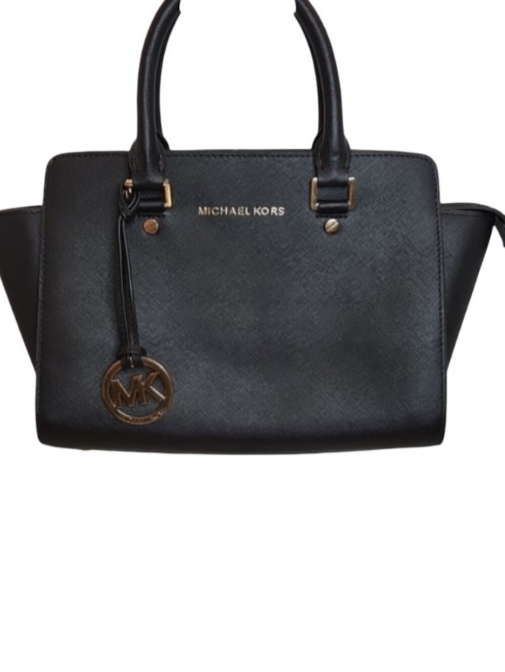 Michael Kors Selma Medium Black Saffiano Leather Satchel Handbag Purse Satchel